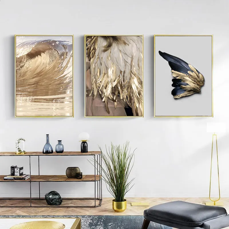 

Modern Nordic Style Abstract Art Golden Feather Posters and Prints Canvas Painting Wall Pictures Aisle Home Wall Art Decoration