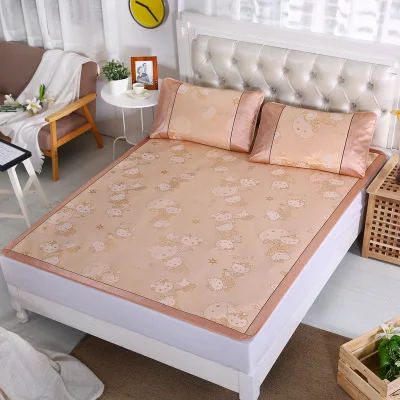 3PCS Ice silk mat jacquard mat 1.5 / 1.8 meters washable 2 pillowcases and 1 mat folding single double air conditioning K8-8