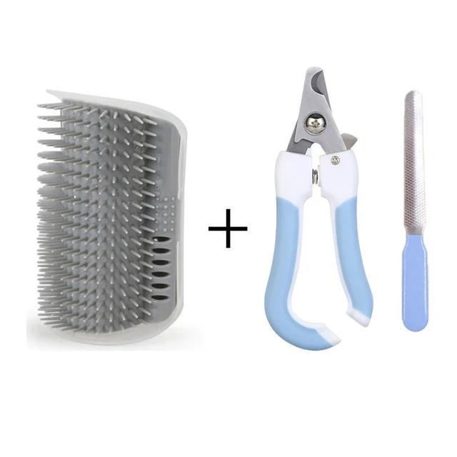 Pet Supplies for Self Groomer Wall Brush Corner Cat Massage Self Groomer Comb Brush with Catnip Cat Rubs with A Tickling Comb Gray-Pet nail clippe