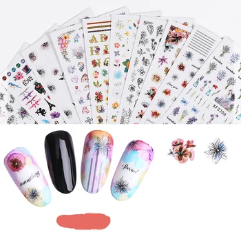 

1 Sheet Nail Water Decals Flower Series Daisy Lavender Nail Sticker flower Plant letters Transfer Sticker DIY