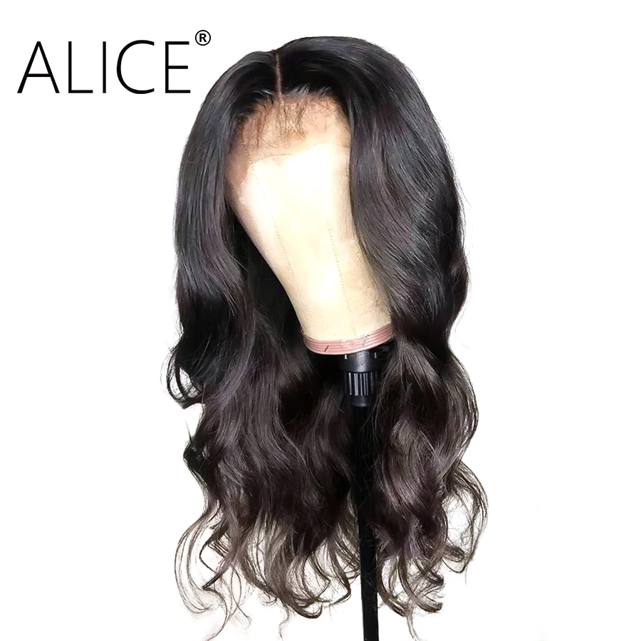 Алиса объемная волна человеческих волос парики с детскими волосами предварительно сорвал кружева передние человеческие волосы парики 130% плотность Remy парик фронта шнурка
