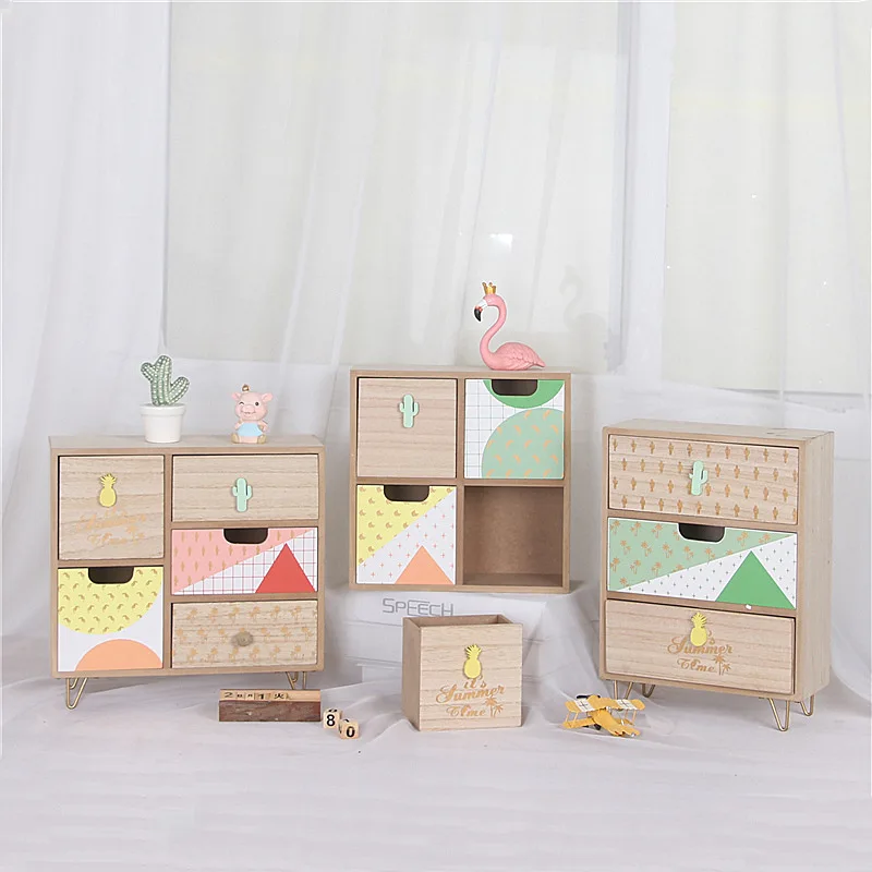 

Wooden Sundries Storage Cabinet Cosmetic Boxes Jewelry Storage Drawer Makeup Organizer Office Desktop Decorative Container Gifts