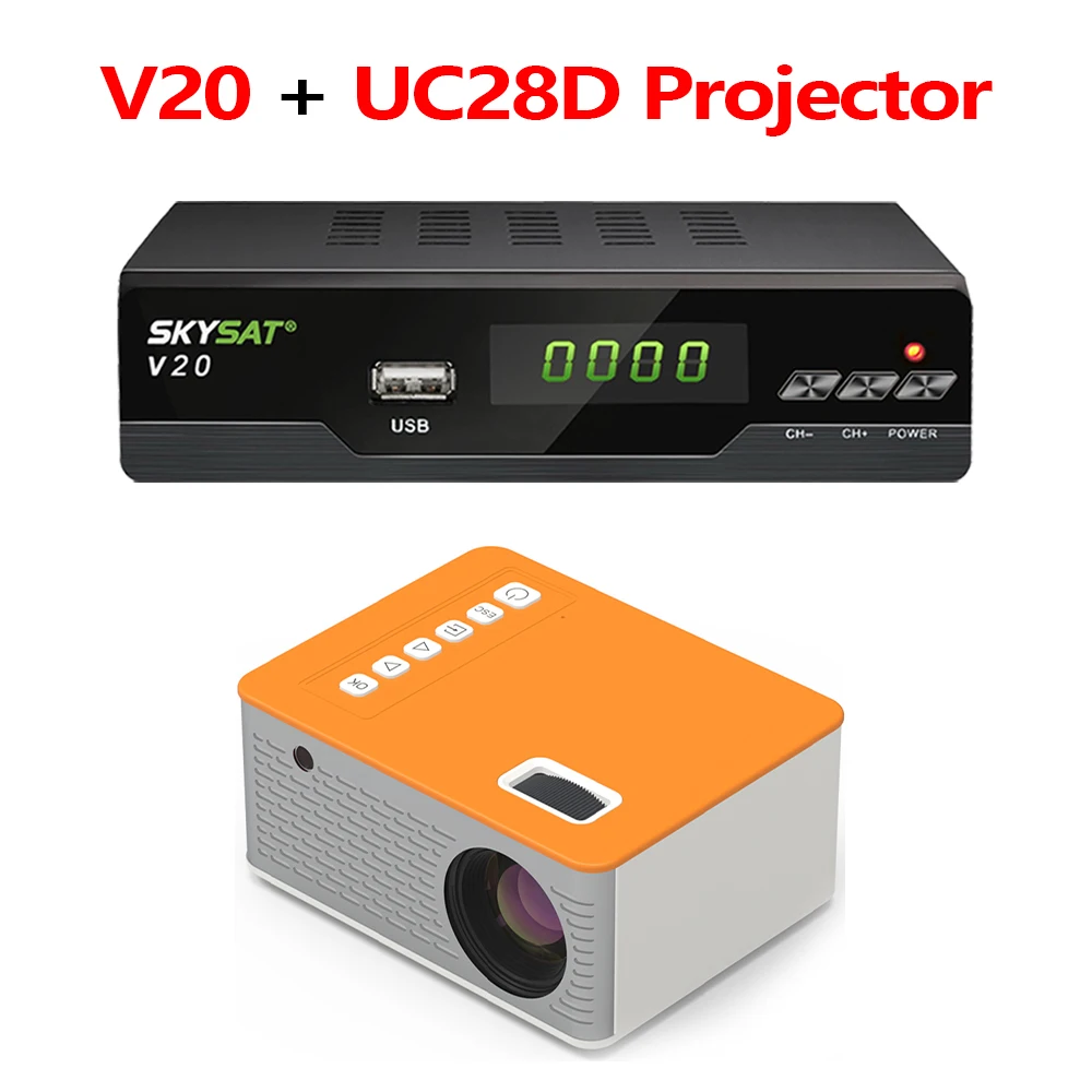 V20 с UC28D проектором SKYSAT HD цифровой спутниковый ресивер Поддержка H.265 HEVC CS Powervu Biss WiFi