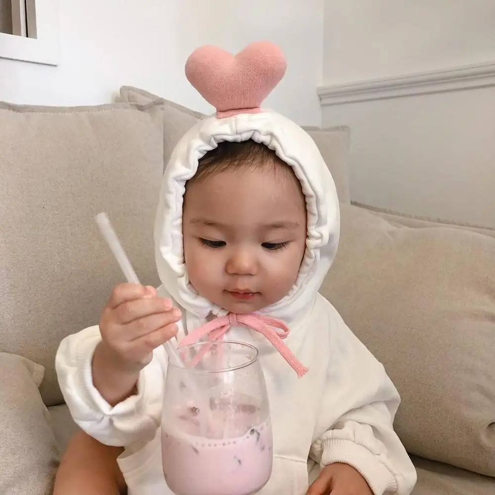 Baby Bodysuits Cute Heart Sweater Long Sleeve White Newborn Onesie Infantil Rompers Triangle Twins Clothes with Hat | Детская одежда и