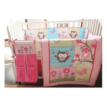 Ups бесплатно хлопок 7 шт. совы для маленьких девочек постельные принадлежности набор розовый вышивка одеяло детское постельное белье