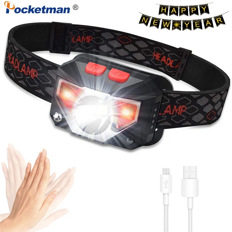 

Mini Powerfull LED Headlamp T6+COB LED Rechargeable Body Motion Sensor Camping fish Flashlight Head Light Torch Lamp With USB