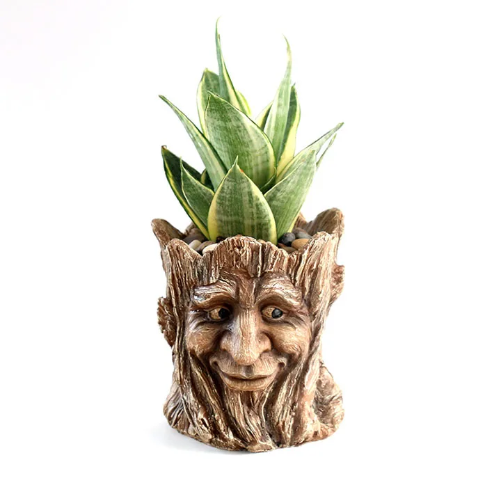 YeFine Vintage Imitation Old Man Head Flower Pot Container Garden Tree Man Figurine Planter Pot Desktop Home Decoration Gift