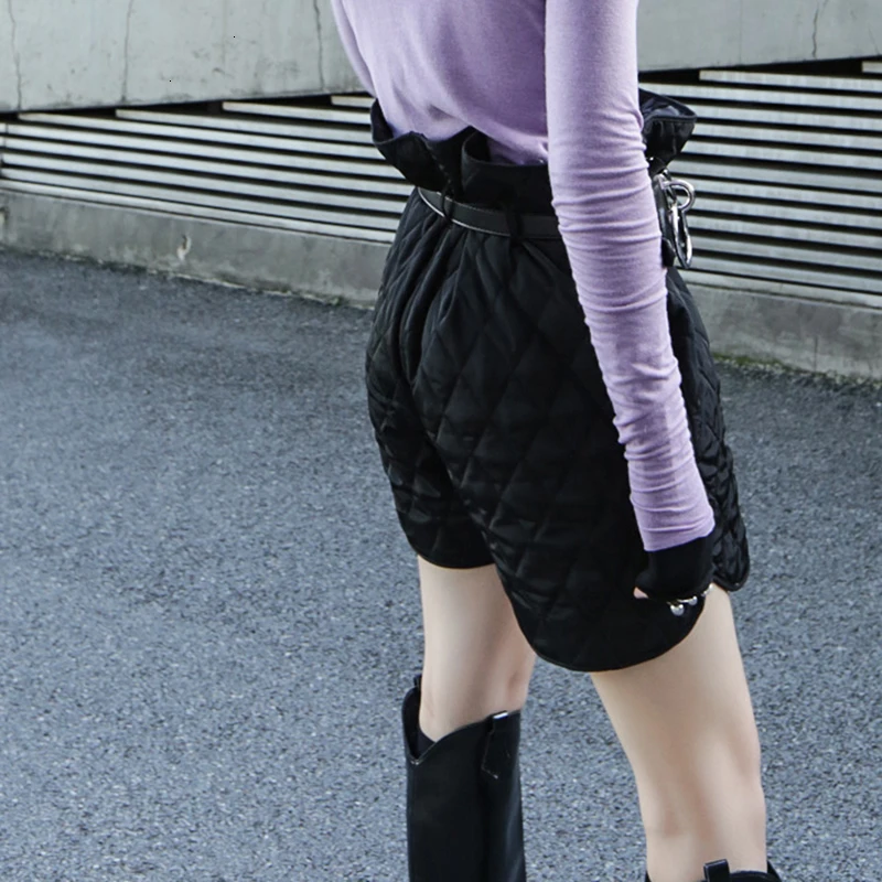 CHICEVER, повседневные клетчатые шорты с оборками для женщин, высокая талия, с поясом, свободные хлопковые женские короткие штаны, модная одежда, новинка