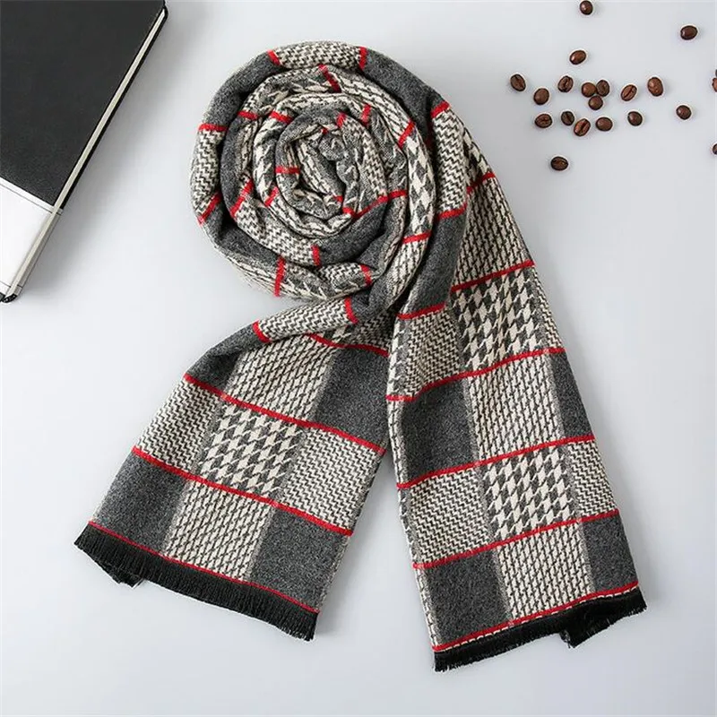 autumn winter Fashion soft scarf men warm autumn winter plaid fashion scarves male knitted Business thick scarf gray black