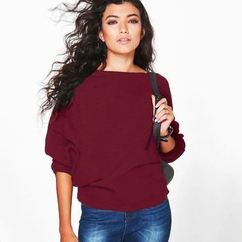 

Autumn Winter Fashion Batwing Sleeve Knitted Sweater Women Pullover Long Sleeve Plus Size Jumper Round Neck Loose Ladies Sweater