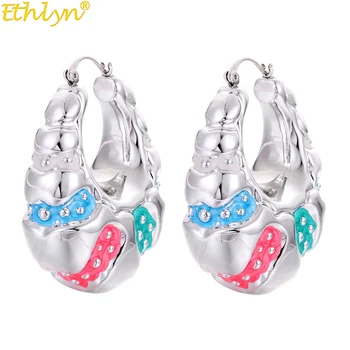 

High Quality 2019 Women Earrings Copper Hollow Big Hoop Earrings Multicolor Horn Round Rhinestone Earrings Wedding Party E167