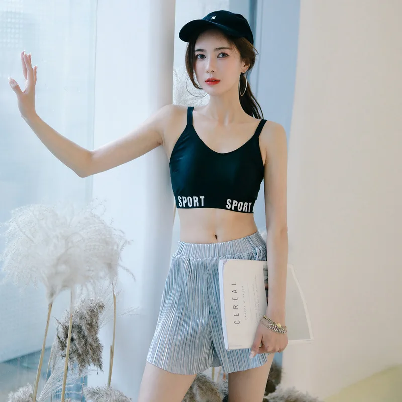 

Sports Bathing Suit Women's Split Type Bikini Four-piece Set Small Bust Gathering Belly Covering Slimming Conservative Boxer Hot