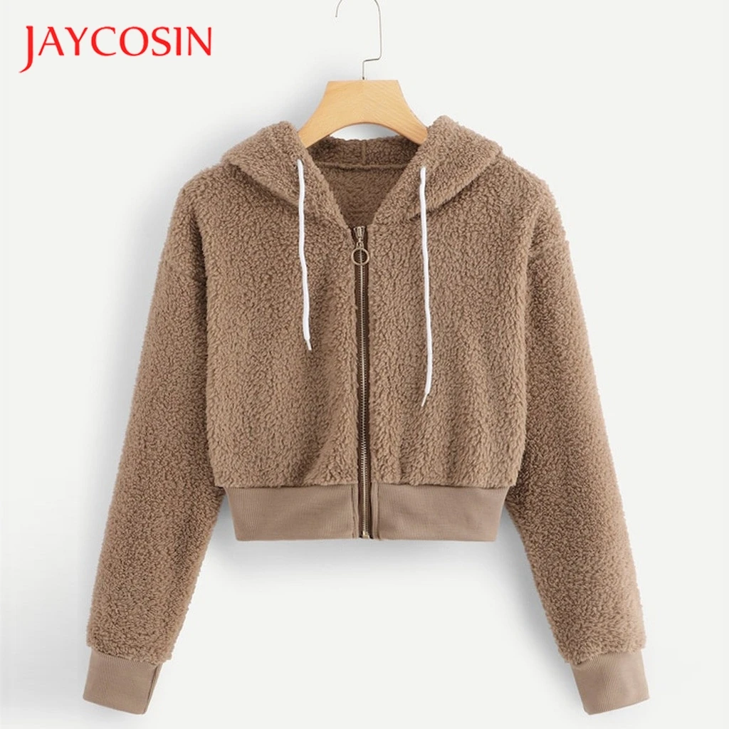 JAYCOSIN Preppy Lovely с ушками медведя однотонный плюшевый свитер капюшоном пуловер