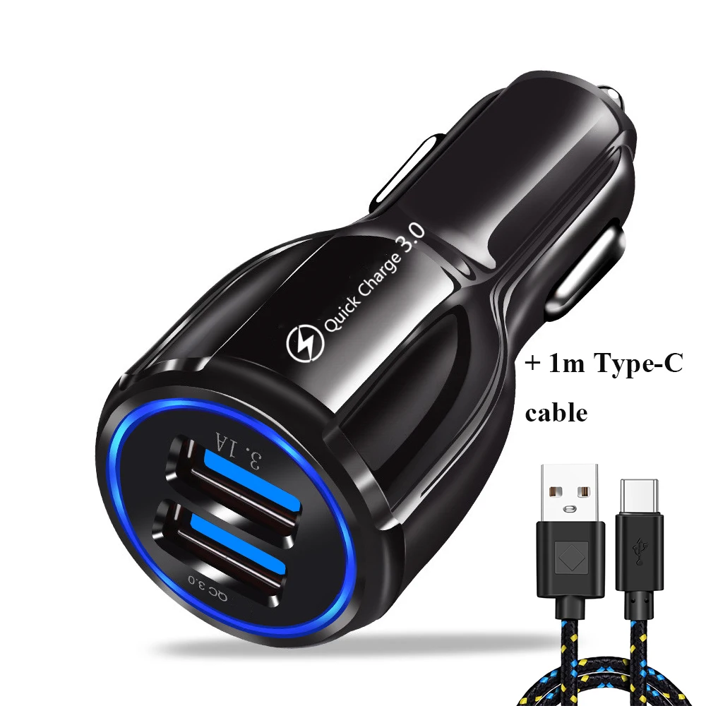 Автомобильное зарядное устройство Quick Charge 3,0 QC 3,0 Быстрая Зарядка адаптер USB зарядное устройство для iPhone 11 для Xiaomi huawei samsung Автомобильное зарядное устройство для телефона - Тип штекера: Black Add Type-C