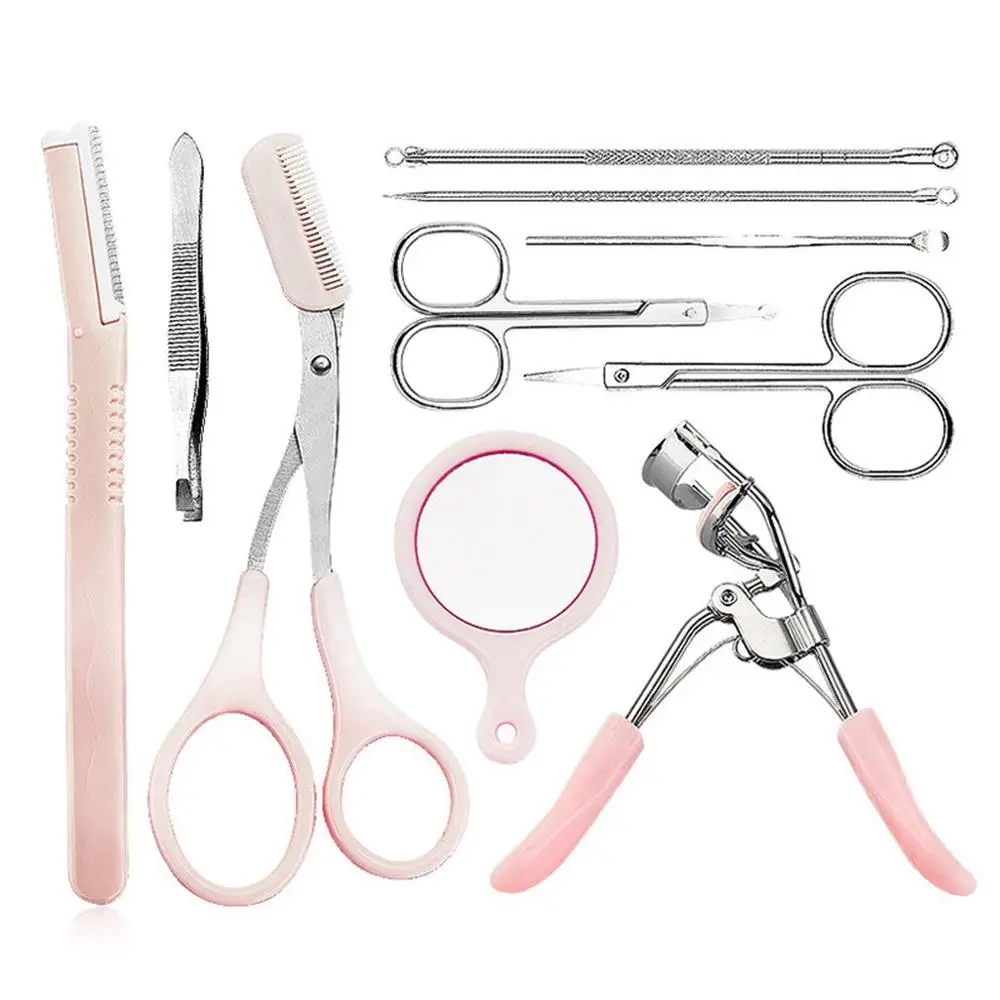 

10-in-1 Makeup Tool Kit Set Eyebrow Shaping Set Scissors Eyelash Curler Acne Needle Eyebrow Comb Scissors