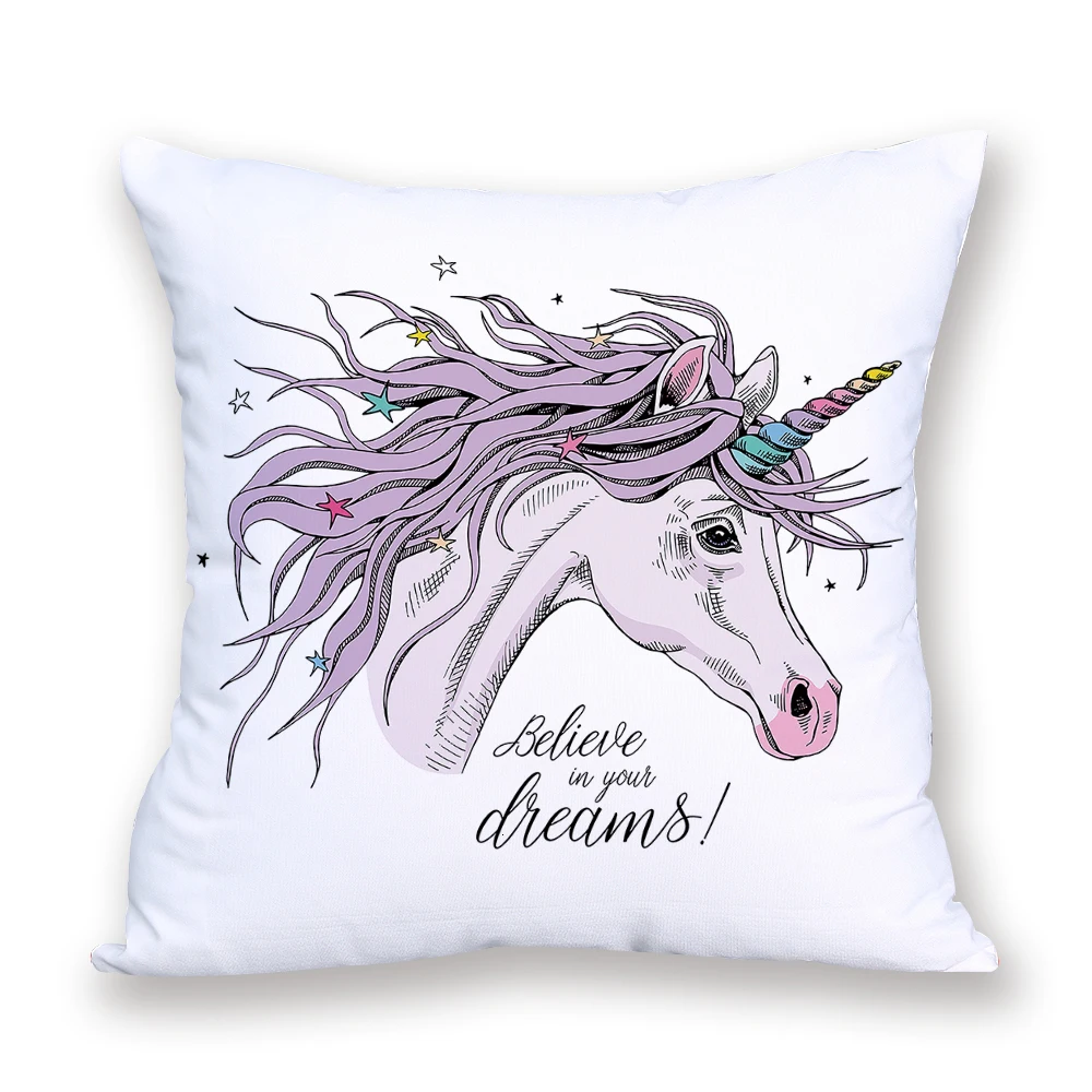 Единорог Заказные подушки чехол мультфильм CushionCovers животных Cover45 * 45 cmThrow подушки домашний диван для декоративные подушки