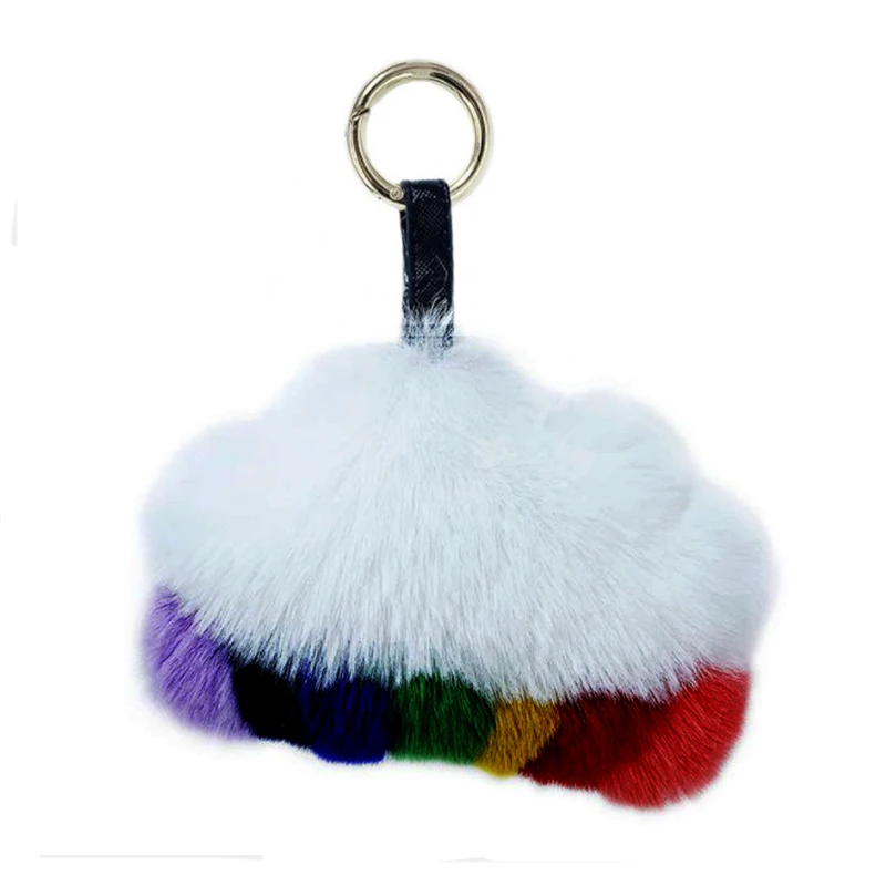

Colorful Rainbow Cloud key chain Artificial Rabbit Fur Keychain women pompom key ring fluffy keychains for ladies backpack Bag p