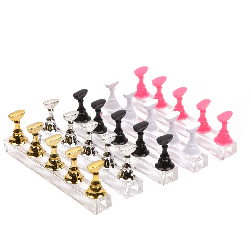 1Set Magnetic False Nail Tips Practice Trainning Display Stand Holder Base Alloy Crystal Art Polish Manicure Tools |