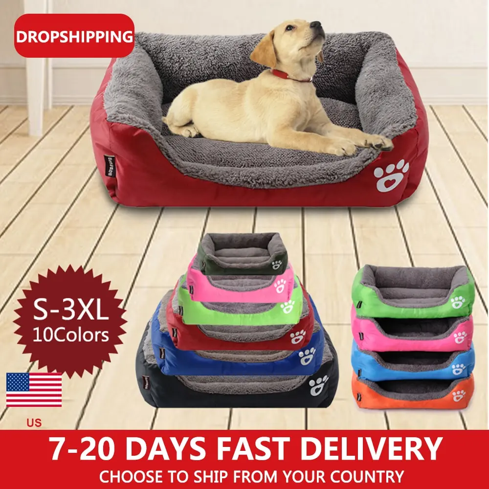 

S-3XL 9 Colors Paw Pet Sofa Dog Beds Waterproof Bottom Soft Fleece Warm Cat Bed House Winter Waterproof Kennel