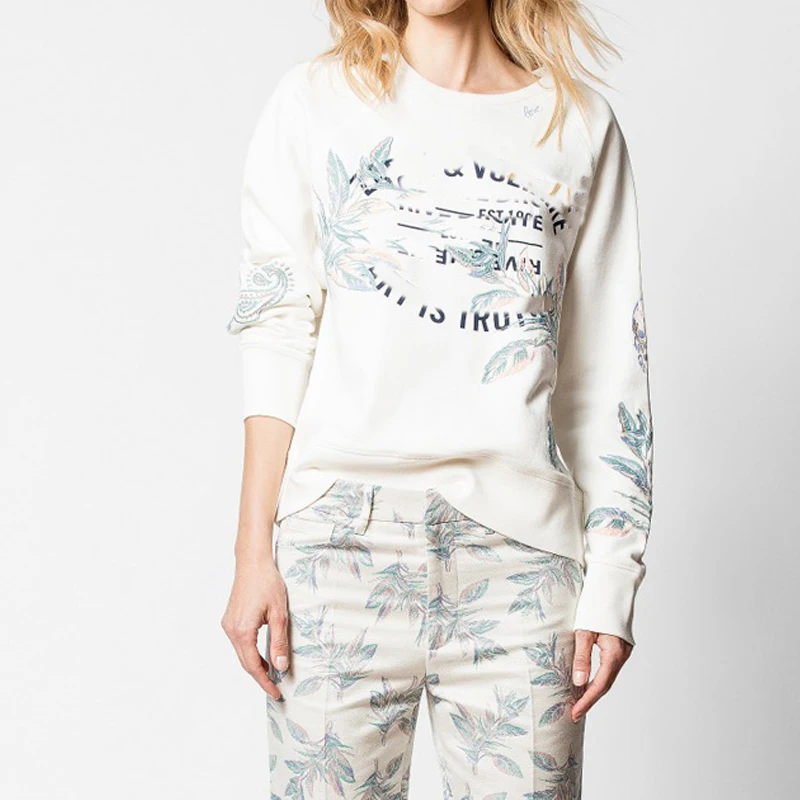 

Women Hoodie 2019 Fall Winter Embroidered Letter Print Solid Color Sweatshirt