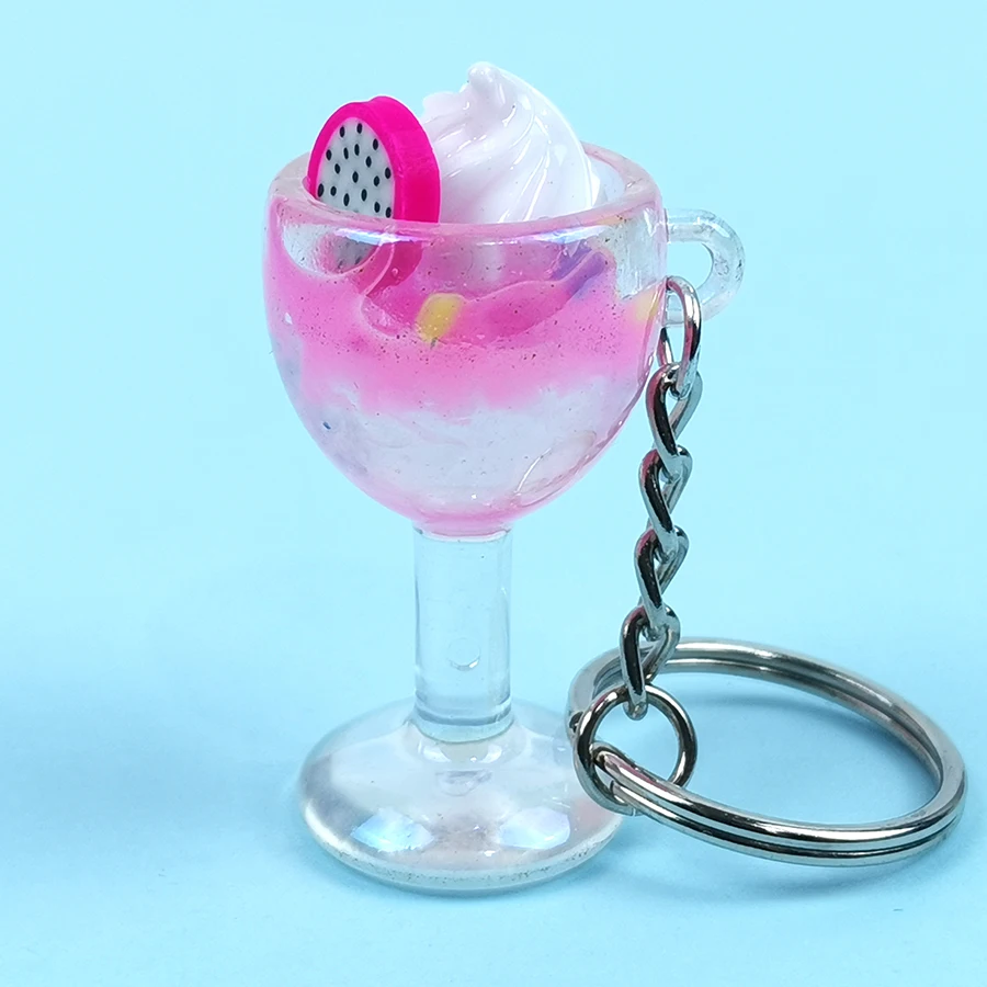 Pink Acrylic Cute Keychain Ice Cream Pearl Milk Tea Drink Bottle Keyring Bag Pendant Couples Women Men Girl Gift Trinket Dropshipping - Цвет: Pink
