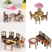 1 комплект деревянный стол стул Миниатюрный Корабль пейзаж Обеденная садовый декор