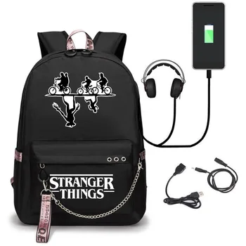 

Stranger Things Backpack USB Charge Laptop Backpack Teenage Girls School Bags Fashion Styles Zipper Book Bag Students Mochila