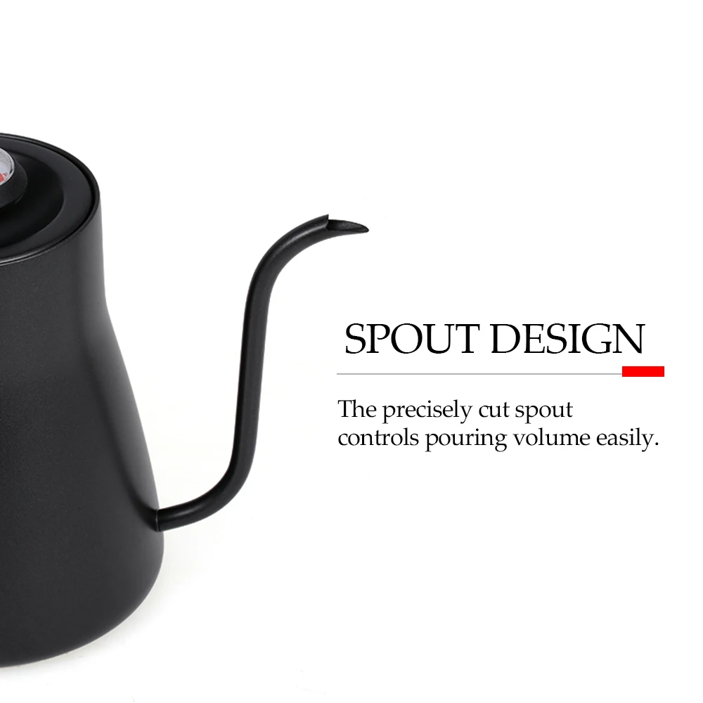 

Hot Pour Over Coffee Kettle with Thermometer Hand Drip Coffee Pot PTFE Coat Wooden Handle Kettle for Kitchen Pour Over Coffee Te