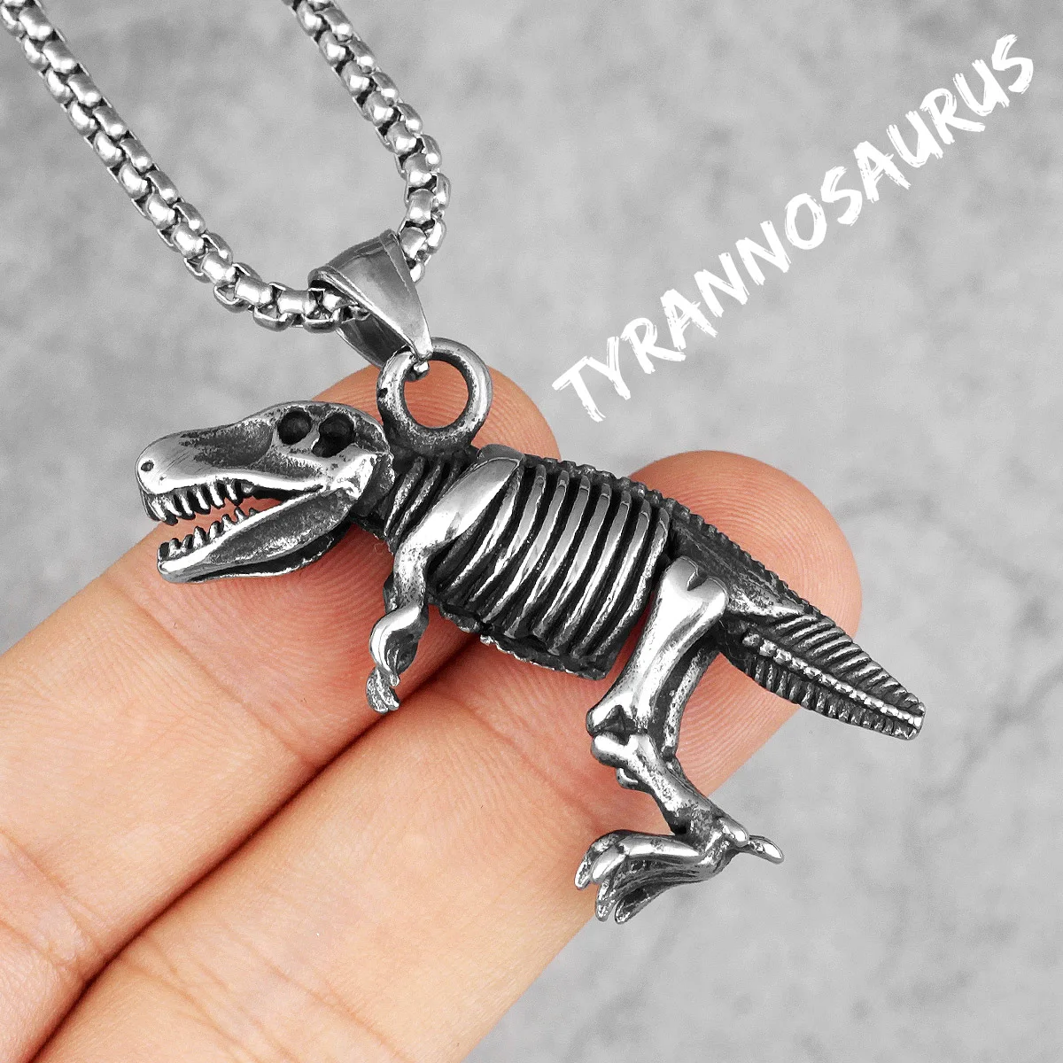 ティラノサウルス恐竜化石ステンレス鋼男性ネックレスペンダント
