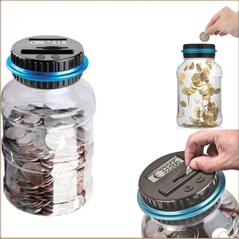 2.5L Piggy Bank Counter Coin Electronic Digital LCD Counting Coin Saving Money Box Jar Coins Storage Box for USD EURO GBP Money