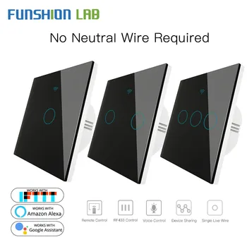 

Black WiFi Smart Wall Switch No Neutral Wire Needed Wireless Smart Life Tuya Remote Control Single Fire Work With Alexa RF433
