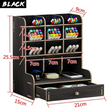 

Wooden Multi-function Desktop Pen Holder With Drawer Office School Storage Case Desk Pen Pencil Organizer Stationery Storage z3