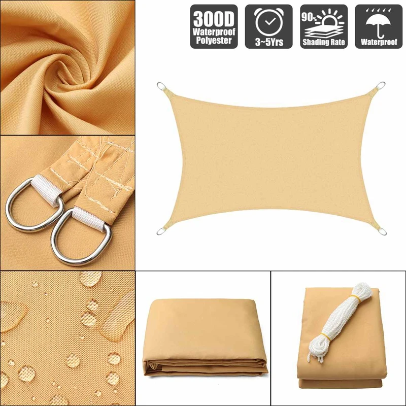 

300D 160Gsm Polyester Oxford Rectangular Awning Waterproof Shade Sail Four-Point Sail Sand Yellow 2x3 Meters