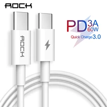 ROCK USB Type C to USB C Cable for Samsung Galaxy S9 Plus Note 9 Support PD 60W QC4.0 3A Quick Charge Cable for USB-C Charger