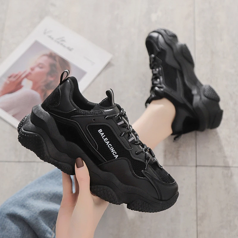 Sneakers Women Chunky Spring Fashion Flat Platform Shoes BLACK BEIGE Women  Casual Trainer Shoe 2H85|Running Shoes| - AliExpress