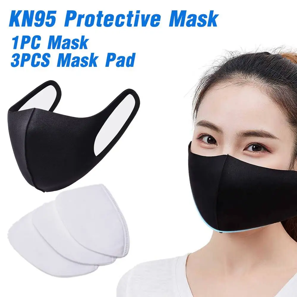 

50PCS Face Mouth Masks with Filter Pads Unisex Elastic Breathable PM2.5 Black Washable and Reusable Mask Anti Dust Mask