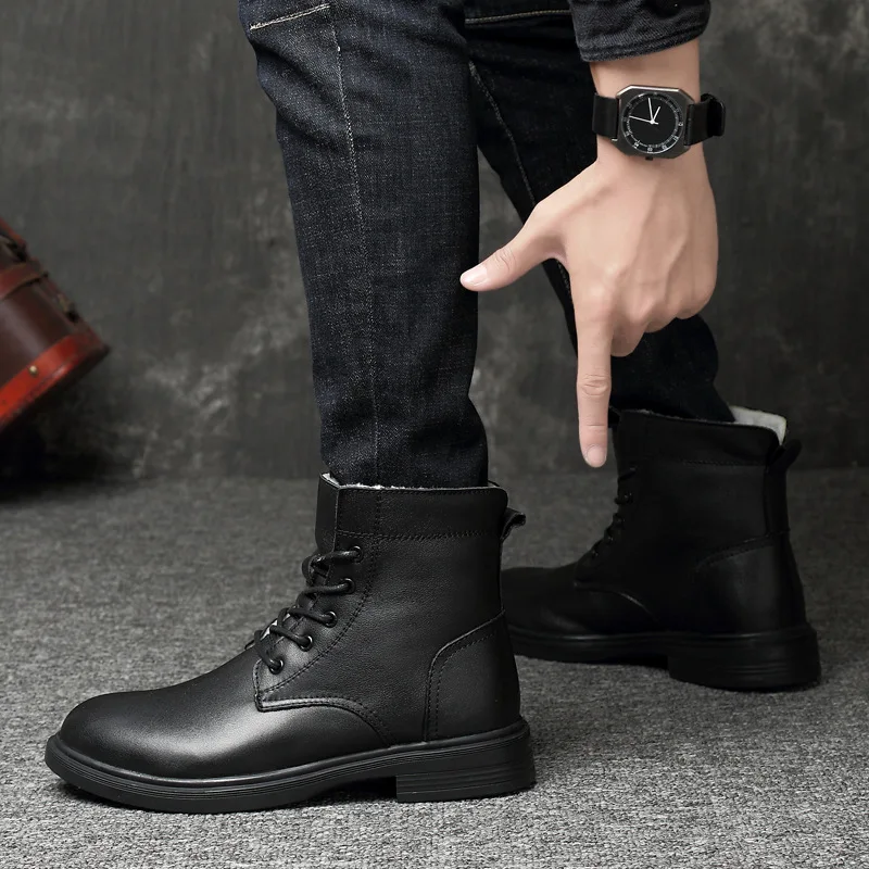 

MEN'S SHOES 2018 Autumn New Style Short Boots Genuine Leather Flat Martin Boots Lace-up England Martin Boots Flat Heel Casual Fa