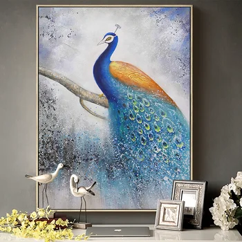 

Home Entrance Decorative Painting hand-painted Animal Oil Painting Peacock American Corridor Hallway Mural Paintings Office Atmo