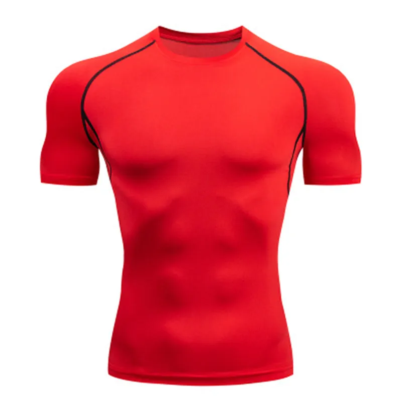 Мужская облегающая футболка с коротким рукавом для спортзала и бега, компрессионная Мужская футболка для бодибилдинга, эластичные быстросохнущие тренировочные футболки