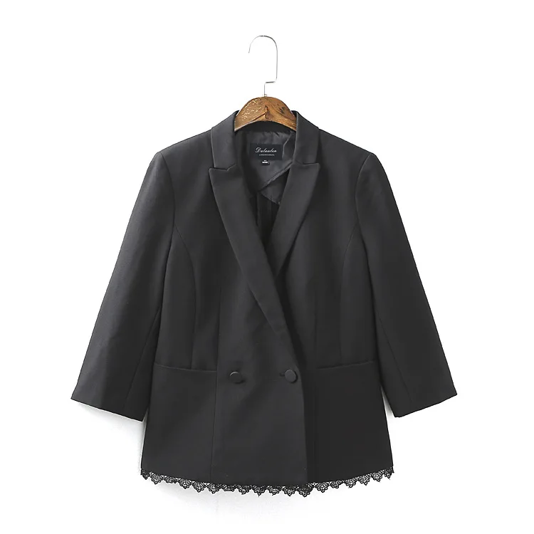 

LD67 Nice Lace Edge Hem! Black And White with Pattern Small Suit 2019 New Style Blouses Coat