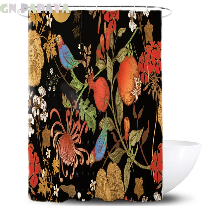 

Pomegranate parrot macrame Bath Curtain Waterproof Polyester Fabric retro tropical shower Curtains Screen with Hooks Accessories