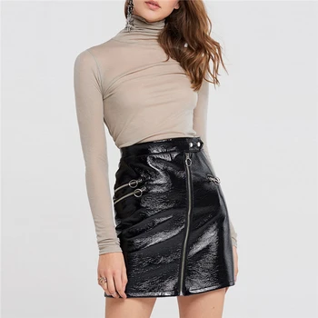 

High Waist Zipper mini Pu Skirts Women Black Punk Stylish Leather Skirt Lady Club Bottom Female Skirts