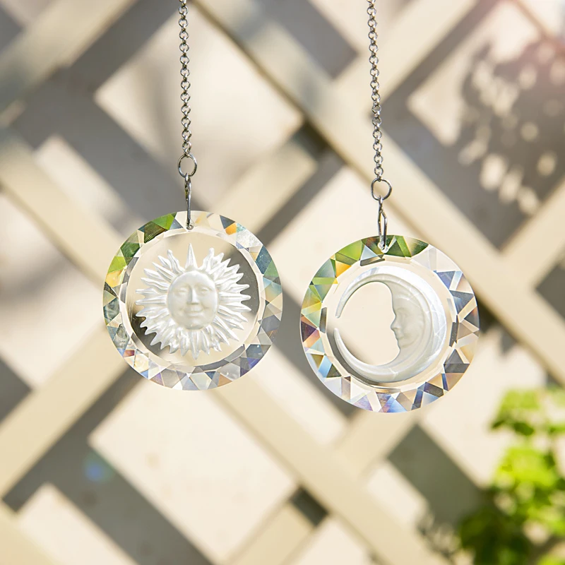 Sun Catcher Crystal Pendant Sun Catchers H&D Set 2,45mm Hanging Crystals Suncatcher Round Prisms Pendant Rainbow Maker for Home Window Car Decor Gifts