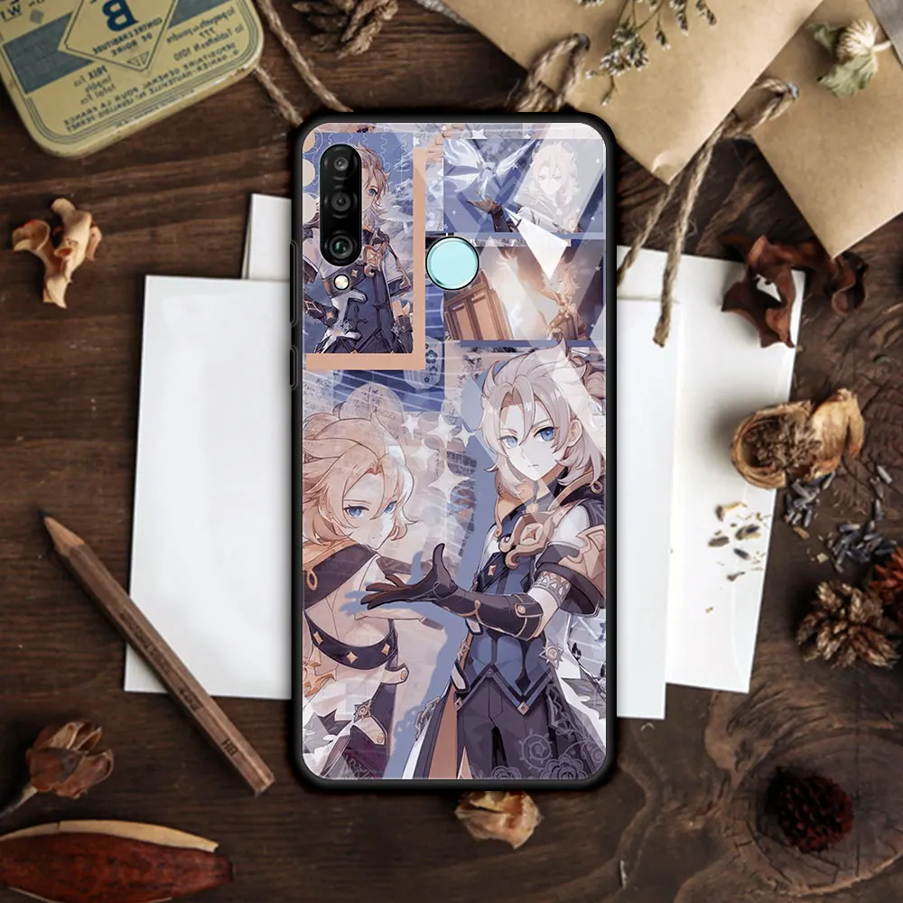 Glass Case for Huawei P30 Lite P40 Pro P Smart Z P20 Y7 Y9 Tempered Coque Y9a Honor 9X 20 Smartphone Housing Genshin Impact Cute