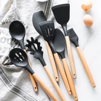

Kitchen Accessories Kitchen Tools Set Silicone Soup Spoon Cooking Utensils Set Egg Beater Food Clip Kitchen ware With Container