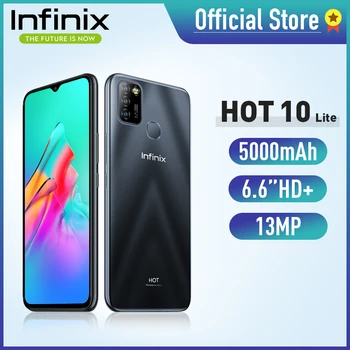 Перейти на Алиэкспресс и купить Infinix Горячая 10 Lite смартфонов 6,6 дюйм, ВЫСОКАЯ ЧЁТКОСТЬ, Дисплей 5000 мА/ч, 13MP тройной Камера отпечатков пальцев и распознавания лиц и Смарт Android моби...