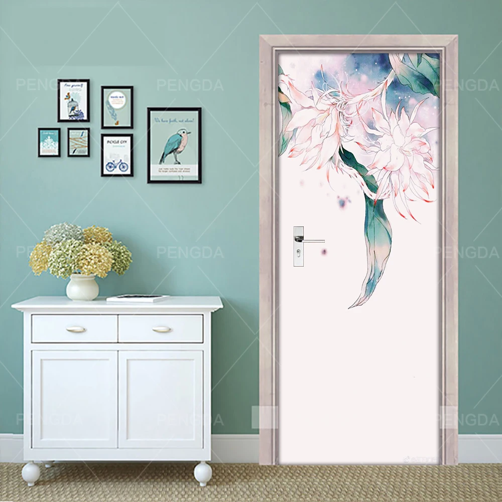 Самоклеющаяся наклейка декоративный цветок для дома завод DIY дверь наклейка Скандинавская бумага для гостиной ПВХ водонепроницаемый 3D печать фото искусство