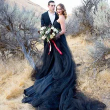 Черное свадебное платье из тюля без ремешков, на шнуровке сзади свадебное платье в готическом стиле свадебное платье с длинным подолом свадебное платье Vestido De Noiva