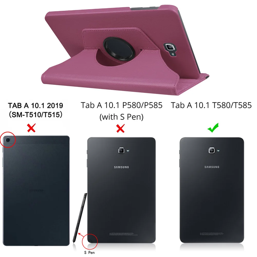 360 Вращающийся чехол для samsung Galaxy Tab A 10,1 T580 T585 чехол-подставка из искусственной кожи чехол для samsung Tab A6 10,1 T580N T580N - Цвет: Purple