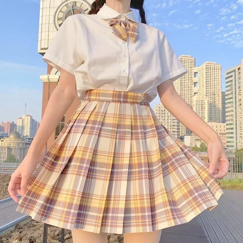 monsoon dresses School Girl Uniform Pleated Skirts Japanese School Uniform High Waist A-Line Plaid Skirt Sexy JK Uniforms for Woman Full set sun dresses